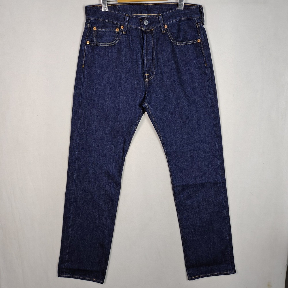 Levis 501 Original Fit Jeans Mens 32x32 Dark Indigo Blue Button Fly 00501-0115